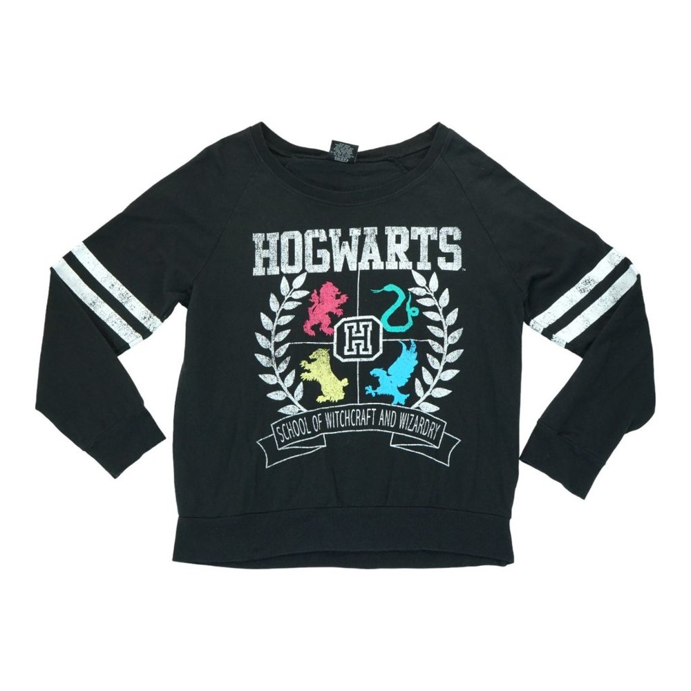 Harry Potter Sweater Womens Sz Large L Black Hogwarts School Of Witchcraf Wizard
